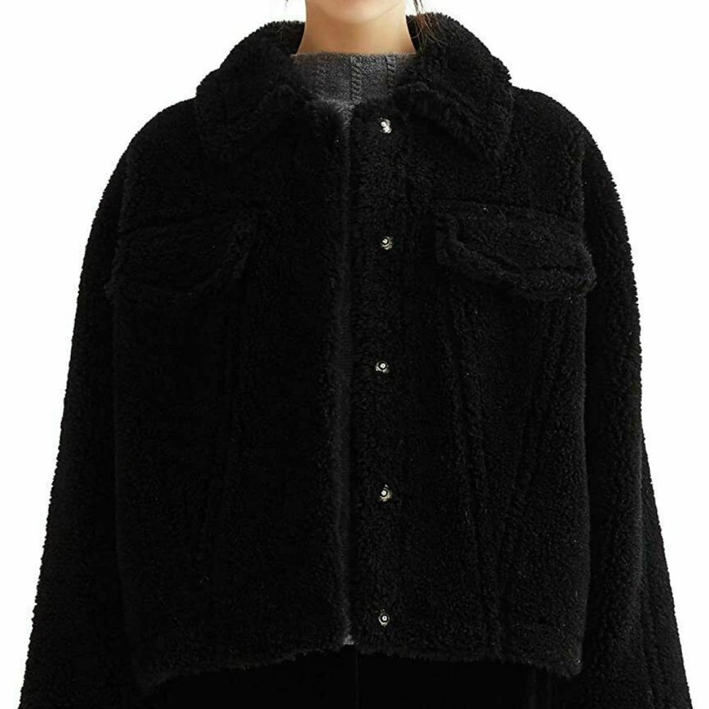 VUTOLEE Women Windproof Loose Shoulder Lapel Lamb